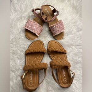 Cat&Jack Pink & Falls Creek Tan Sandals with Quilted & Ruched Design. NWOT SZ 11